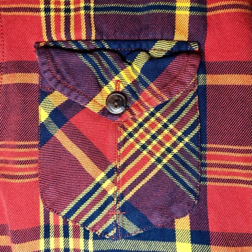 The North Face Plaid Flannel Button Down in Rust/Gold/Navy Men’s M